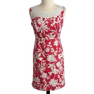 Jessica Howard Sleeveless Lace Trim Floral Tropical Dress, Coral&White, Size: 12